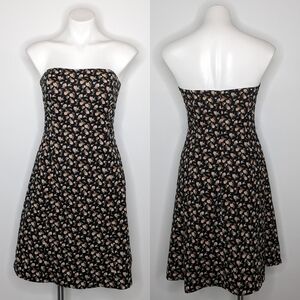 Shoshanna black pink blue all over ditsy  floral strapless dress 8